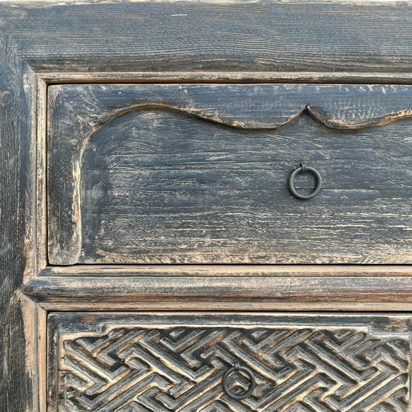 Antiqued Black Oriental Cabinet