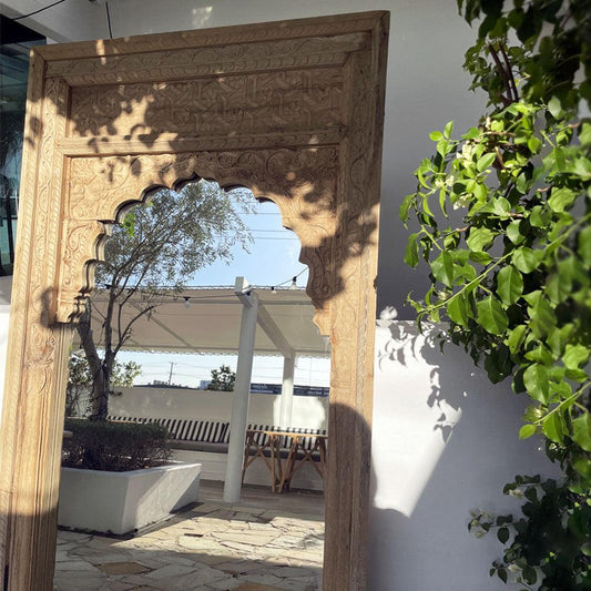 Arch Indian Mirror with Floral Columns - Natural-St Barts