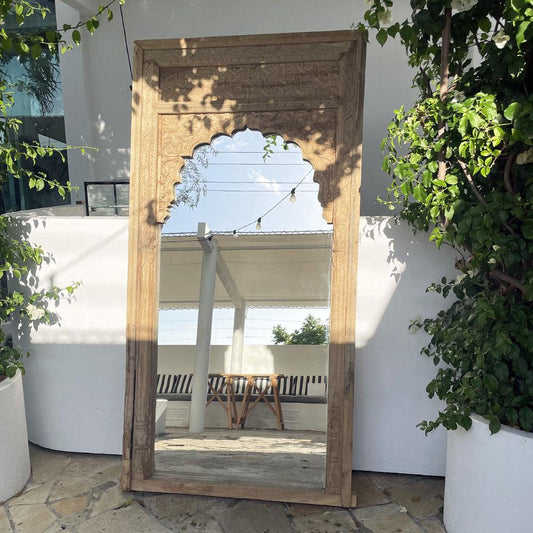 Arch Indian Mirror with Floral Columns - Natural-St Barts