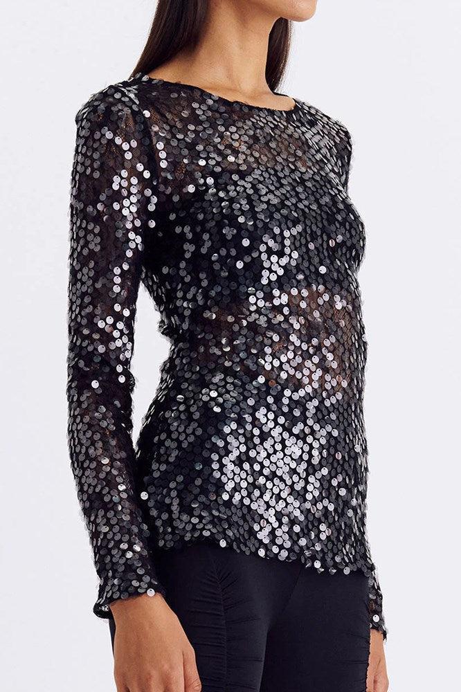 Ava Lace Sequin Long Sleeve Top