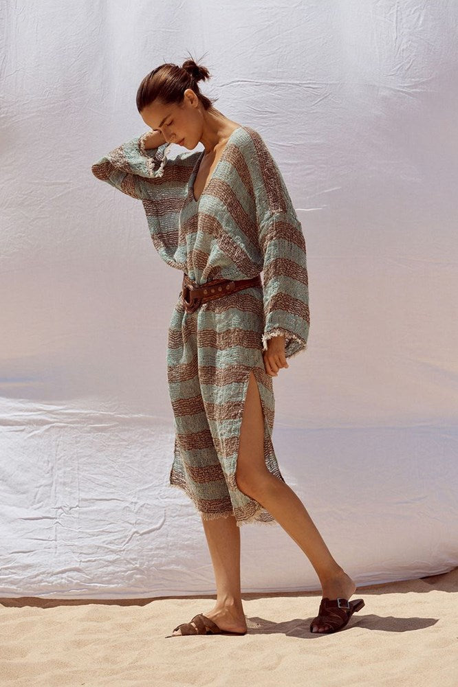 Estilo Emporio-Azella Dress - Chocolate/Turquoise Pescatore Stripe-Dress-st-barts-brisbane-goldcoast-cabarita-southport