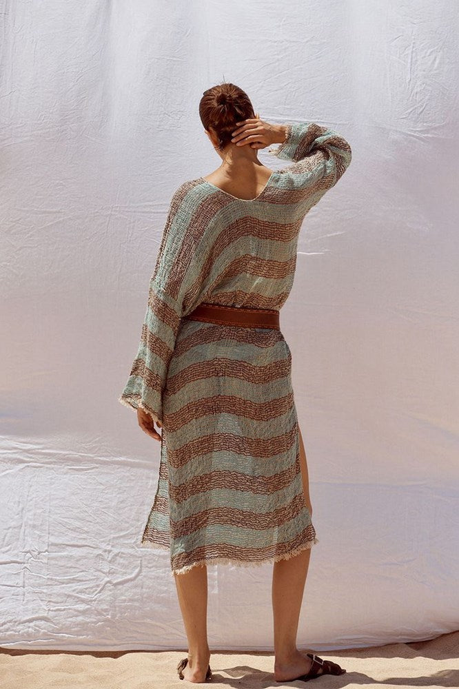 Estilo Emporio-Azella Dress - Chocolate/Turquoise Pescatore Stripe-Dress-st-barts-brisbane-goldcoast-cabarita-southport