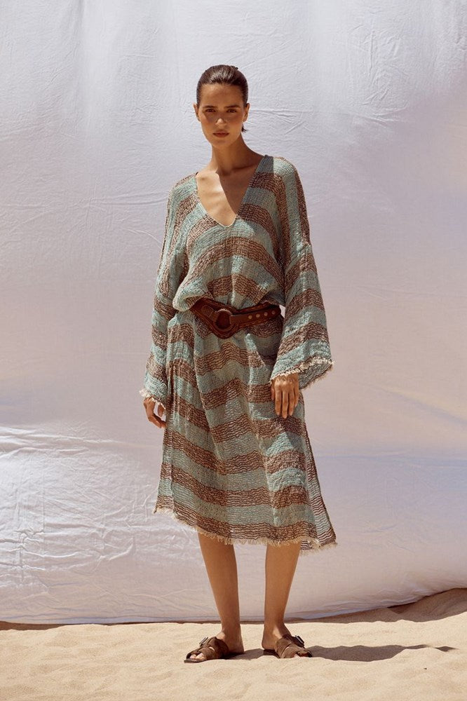 Estilo Emporio-Azella Dress - Chocolate/Turquoise Pescatore Stripe-Dress-st-barts-brisbane-goldcoast-cabarita-southport