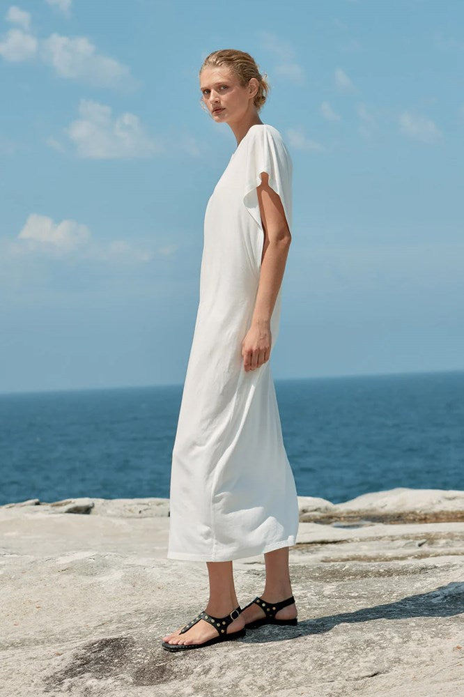 Batwing Cotton/Tencel Maxi Dress - White