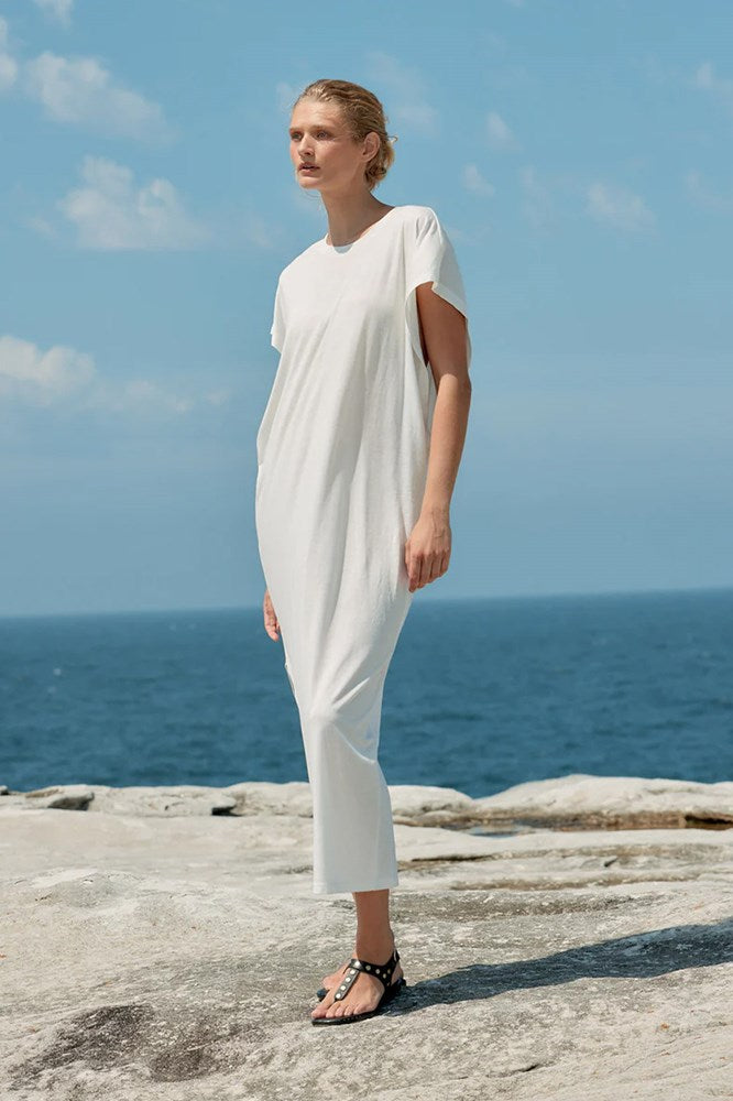 Batwing Cotton/Tencel Maxi Dress - White