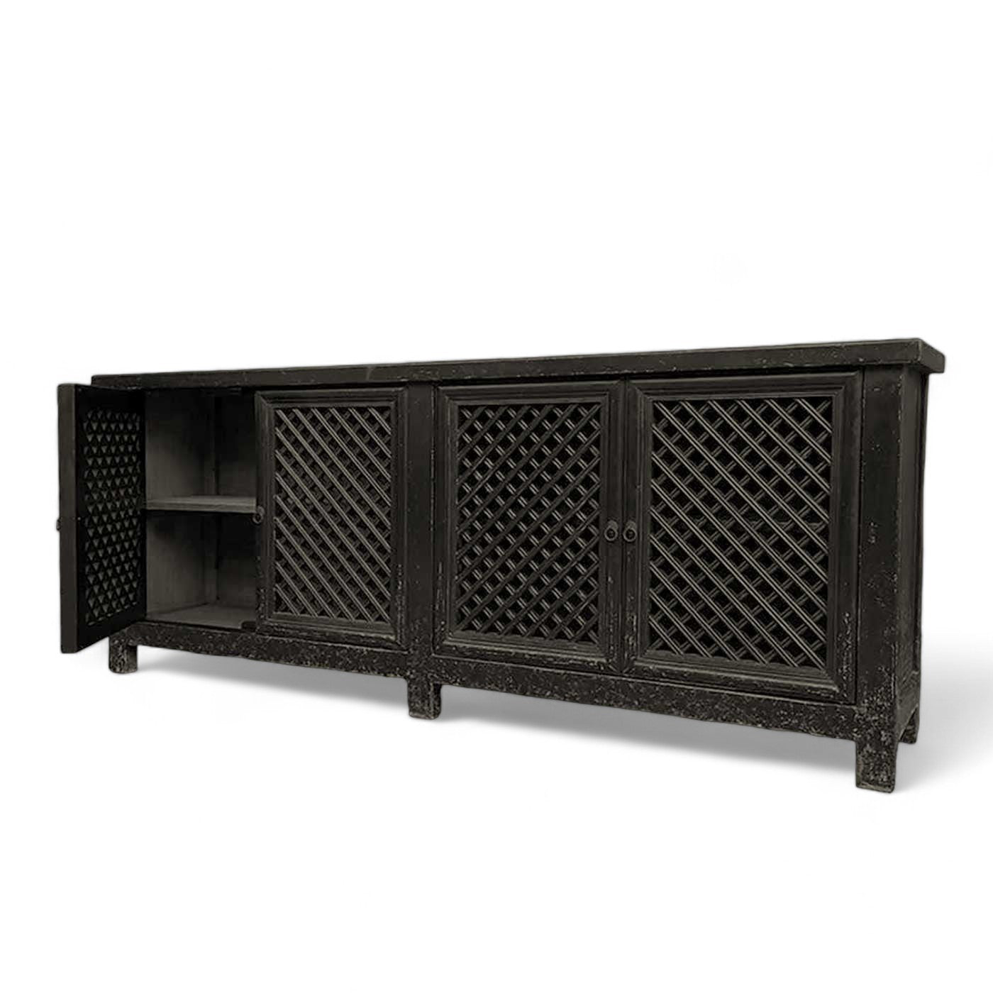 Black Rustic Timber Lattice Cabinet