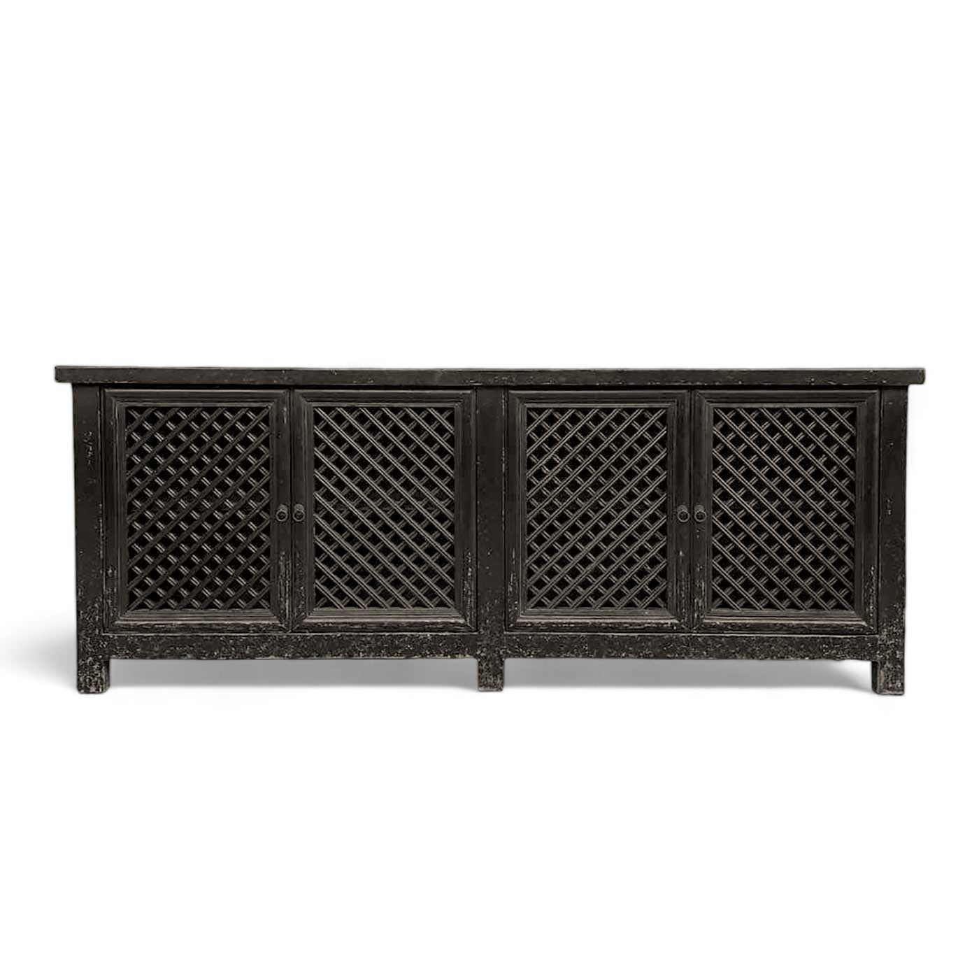 Black Rustic Timber Lattice Cabinet