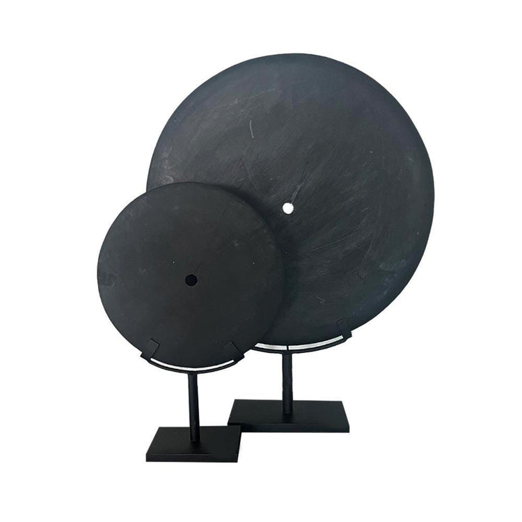Black Stone Disc On Stand Sculpture