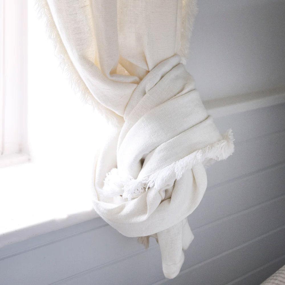 Boho Linen Curtain - White