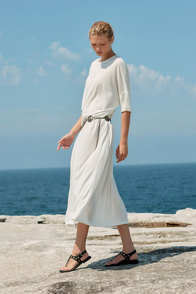 Box Cotton/Tencel Long T-Shirt Dress - White