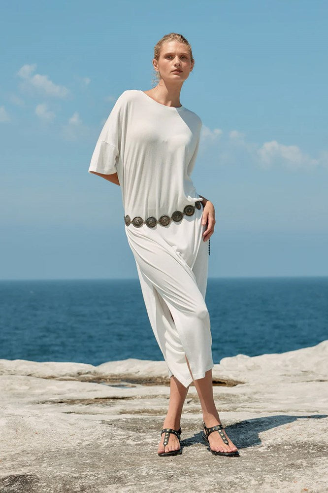 Box Cotton/Tencel Long T-Shirt Dress - White