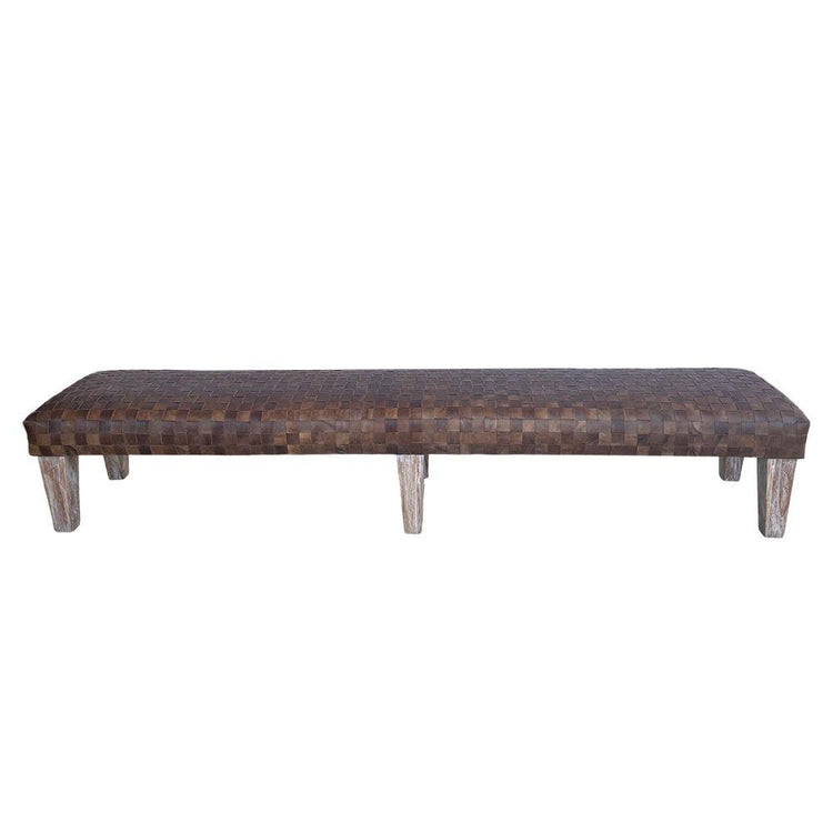Brown Woven Leather Bench Seat
