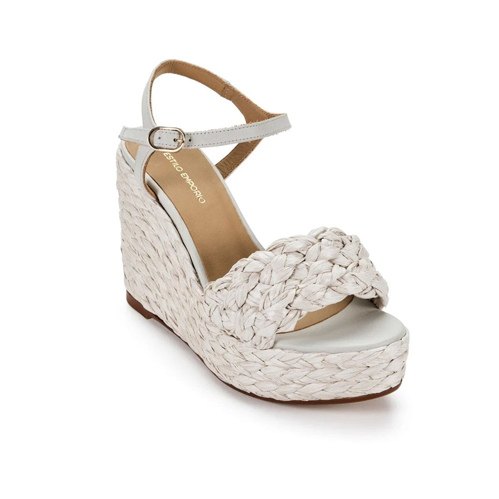 Carrie Raffia Braided Wedge - White