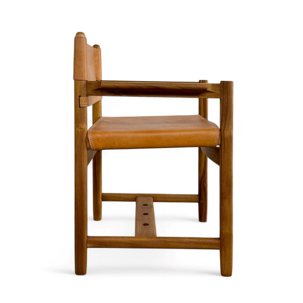 Carter Leather Dining Chair w Arms - Camel Leather & Teak Frame