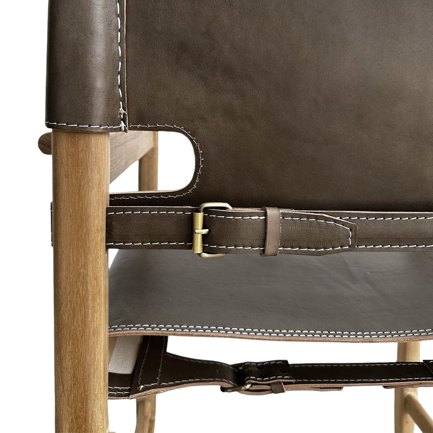 Carter Leather Dining Chair w Arms - Tea Brown Leather & Teak Frame
