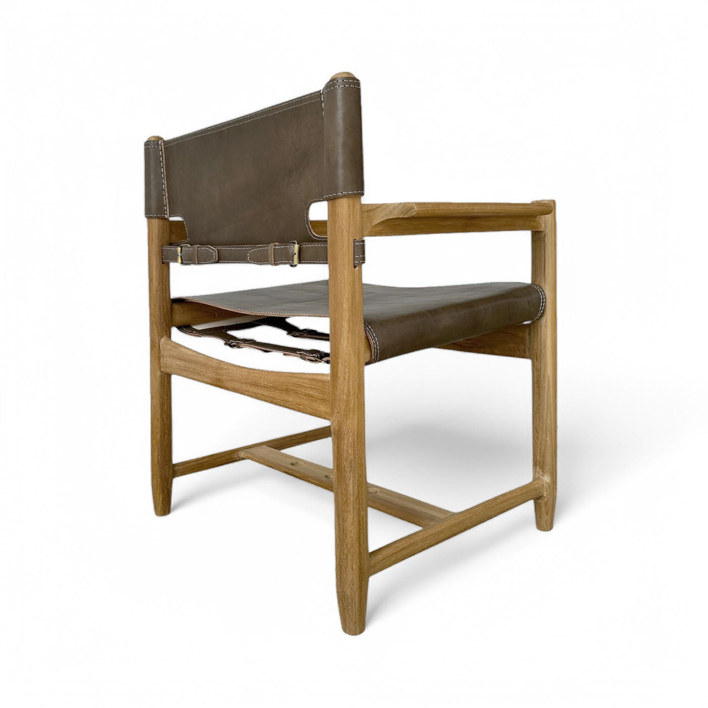 Carter Leather Dining Chair w Arms - Tea Brown Leather & Teak Frame