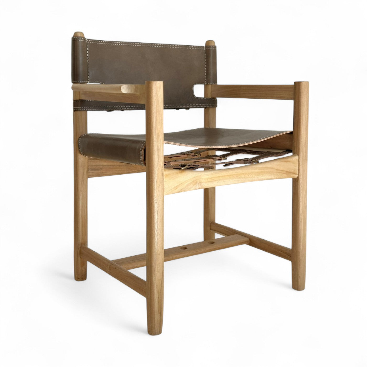 Carter Leather Dining Chair w Arms - Tea Brown Leather & Teak Frame