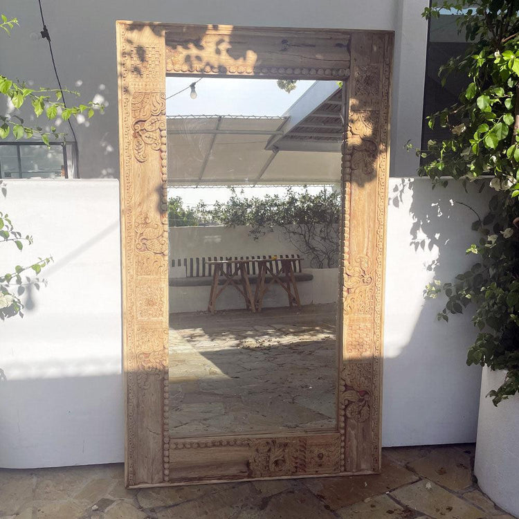 Carved Indian Full Length Mirror (F) - Natural