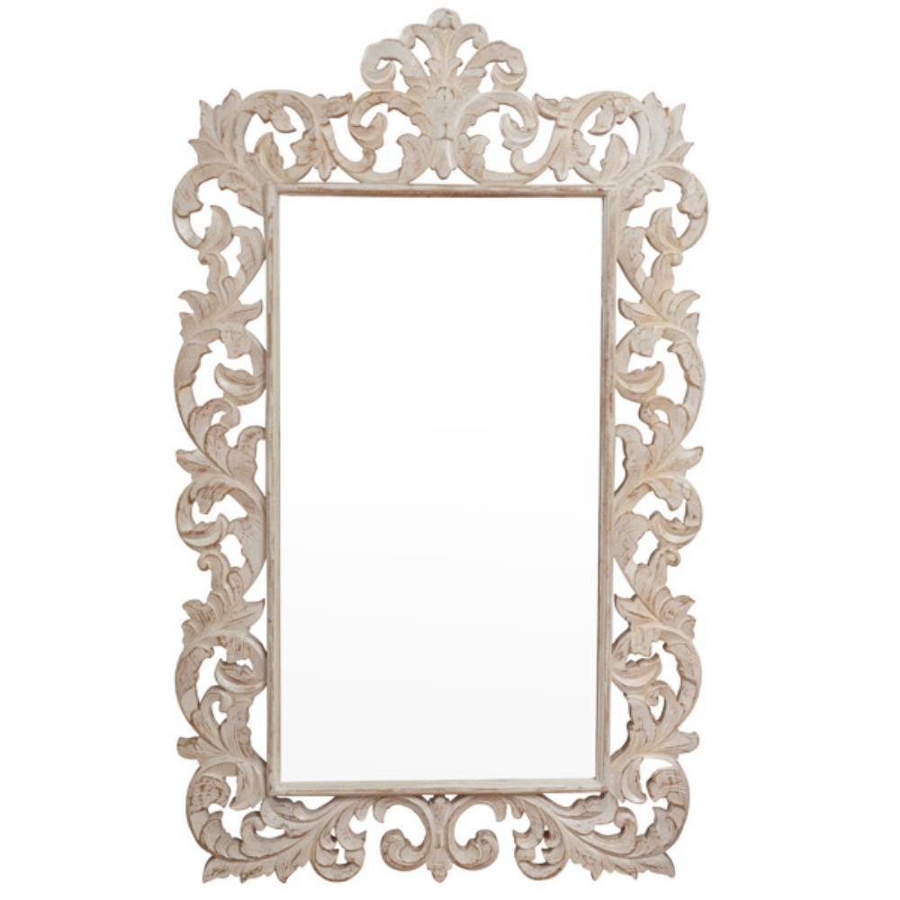 Carved Timber Wall Mirror - White