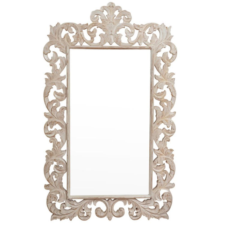 Carved Timber Wall Mirror White 170 x100