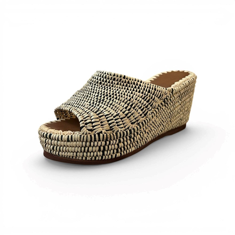 Casablanca Raffia Wedge - Natural/Black - ST BARTS