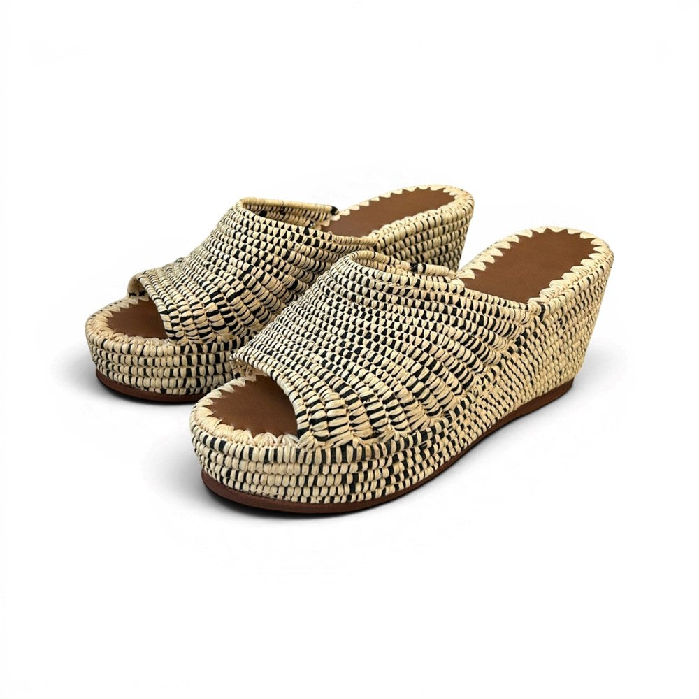 Casablanca Raffia Wedge - Natural/Black - ST BARTS