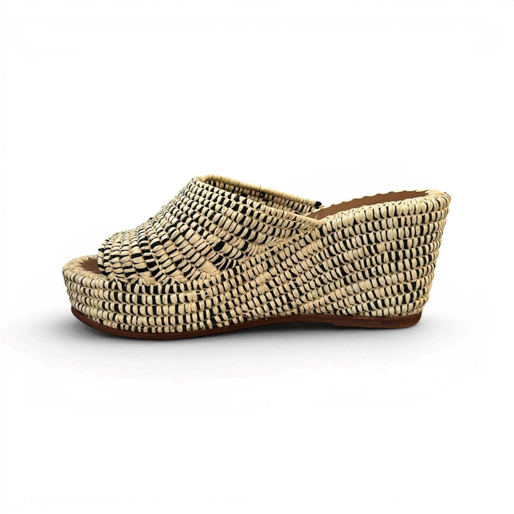 Casablanca Raffia Wedge - Natural/Black - ST BARTS