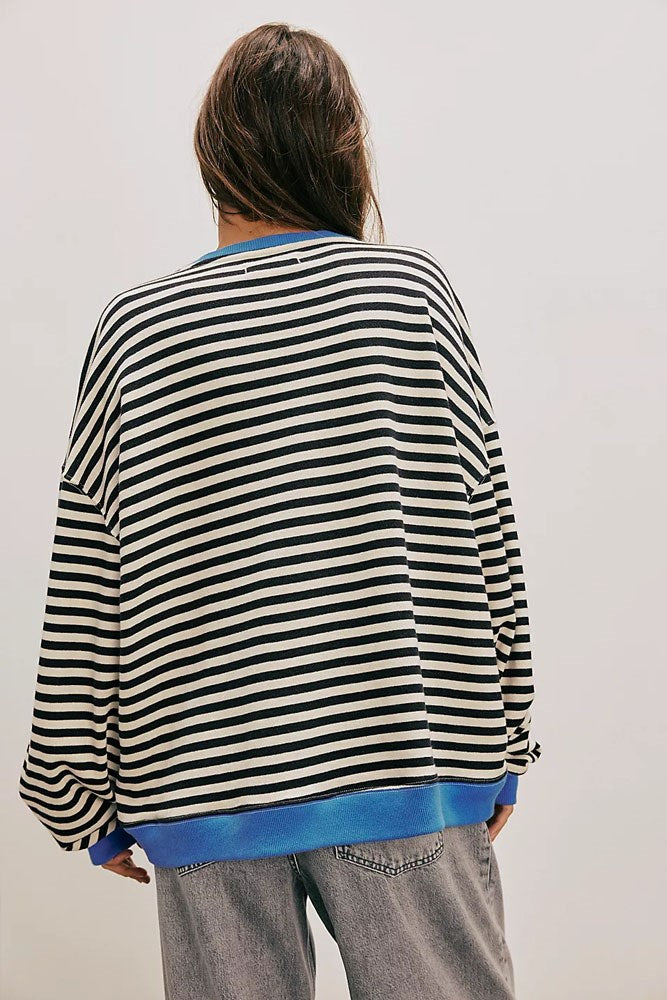 Classic Striped Oversized Crewneck – Black Combo