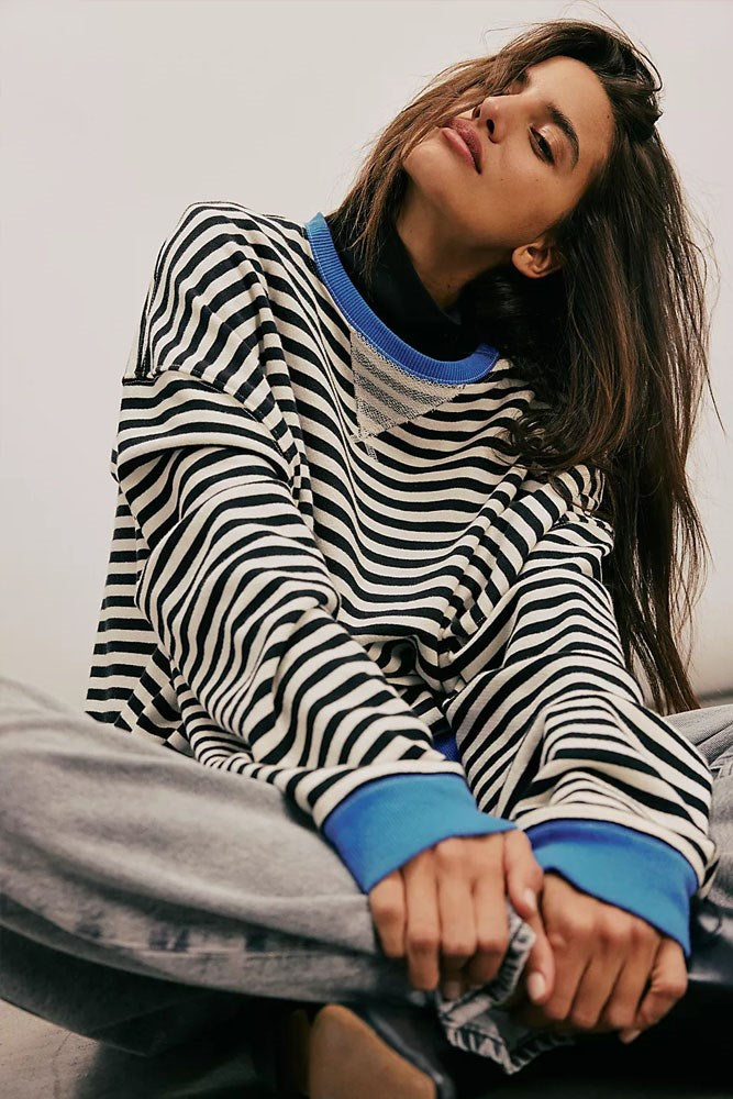 Classic Striped Oversized Crewneck – Black Combo