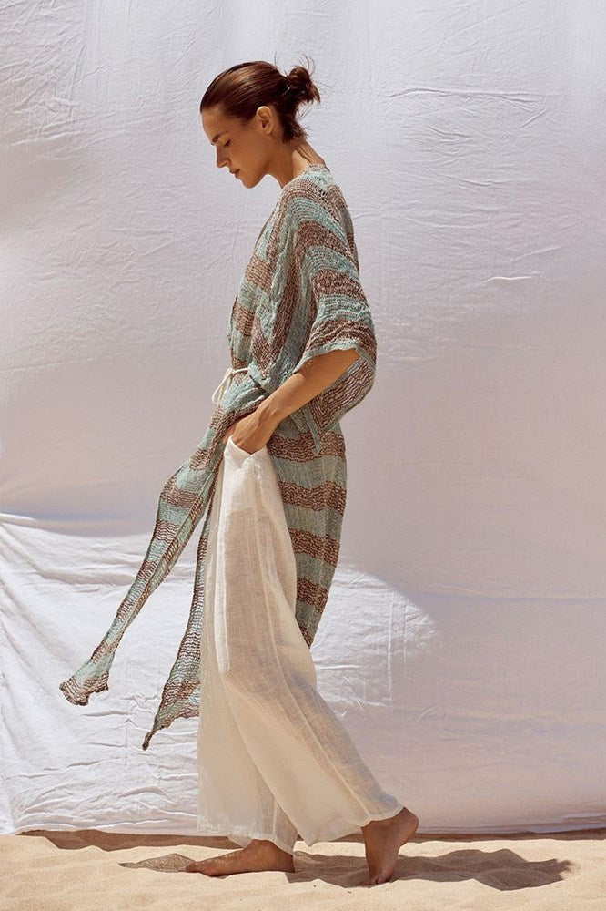 Estilo Emporio-Corda Maxi Duster - Chocolate/Turquoise Pescatore Stripe-Tops-st-barts-brisbane-goldcoast-cabarita-southport