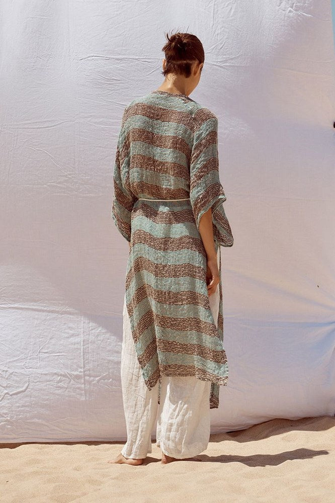 Estilo Emporio-Corda Maxi Duster - Chocolate/Turquoise Pescatore Stripe-Tops-st-barts-brisbane-goldcoast-cabarita-southport