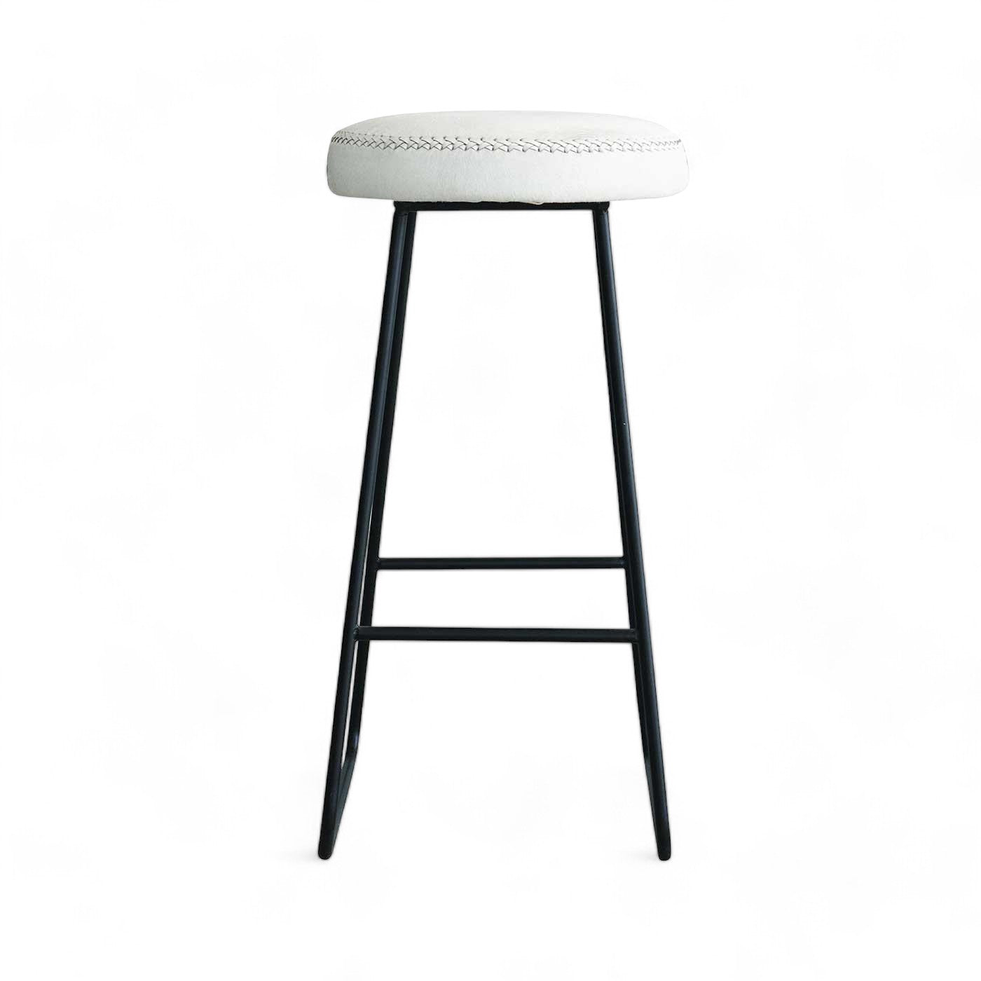 Cowhide Black Metal Leg Bar Stool