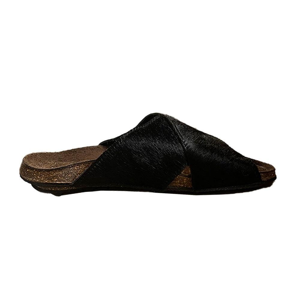 Cuir Poils Black Fur Slide