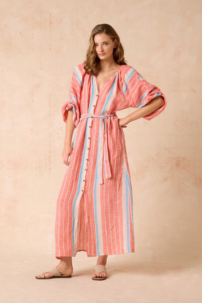 El Manto Dress - Poppy Red Stripe
