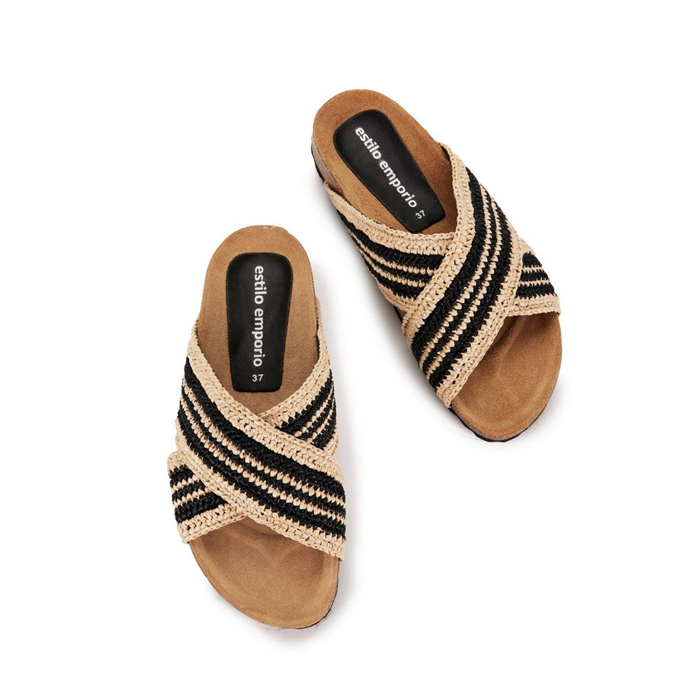 Estilo Emporio-Estilo Emporio Bask Slide - Black/Natural-Shoes-st-barts-brisbane-goldcoast-cabarita-southport
