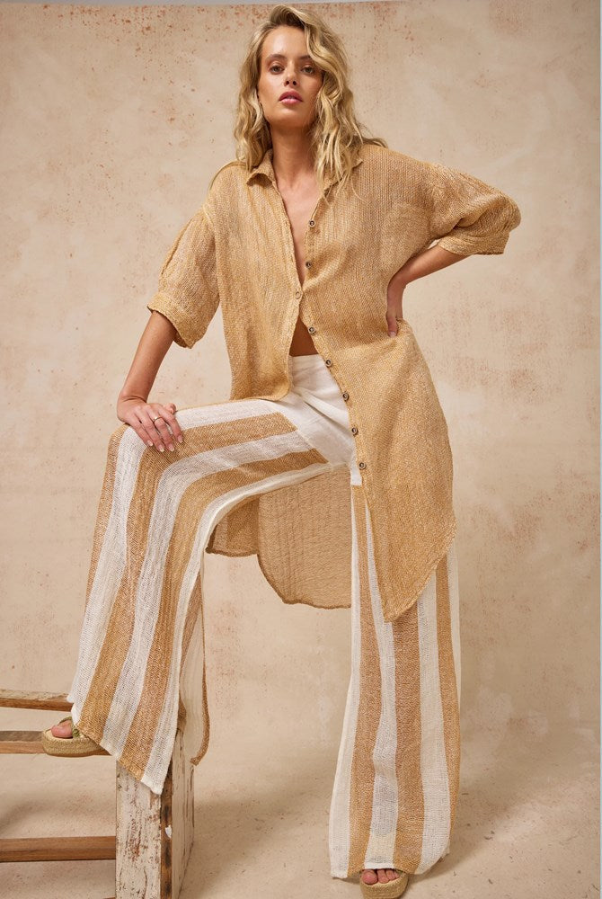 Estilo Emporio-Estilo Emporio Ozzonto Pant - Battista Panna/Oro Stipe-Pants-st-barts-brisbane-goldcoast-cabarita-southport