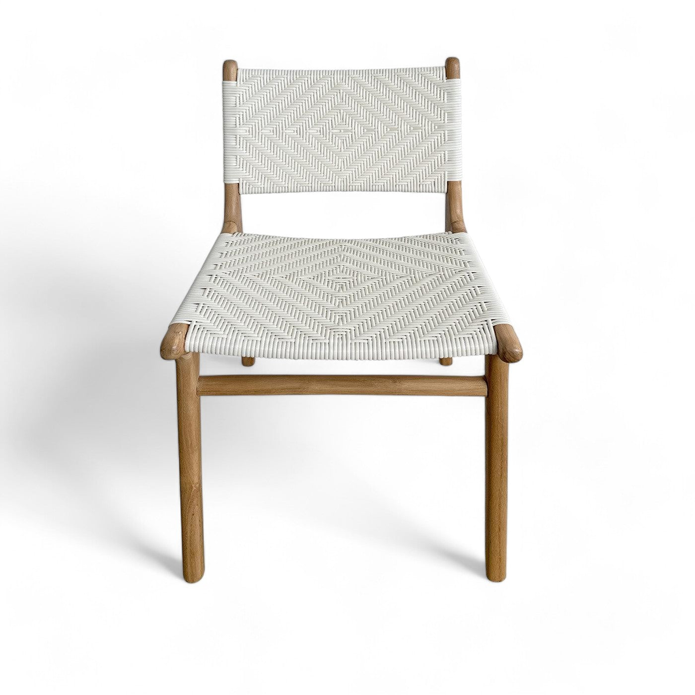 (FAULTY) White Woven Outdoor Rattan and Teak Dining Chair