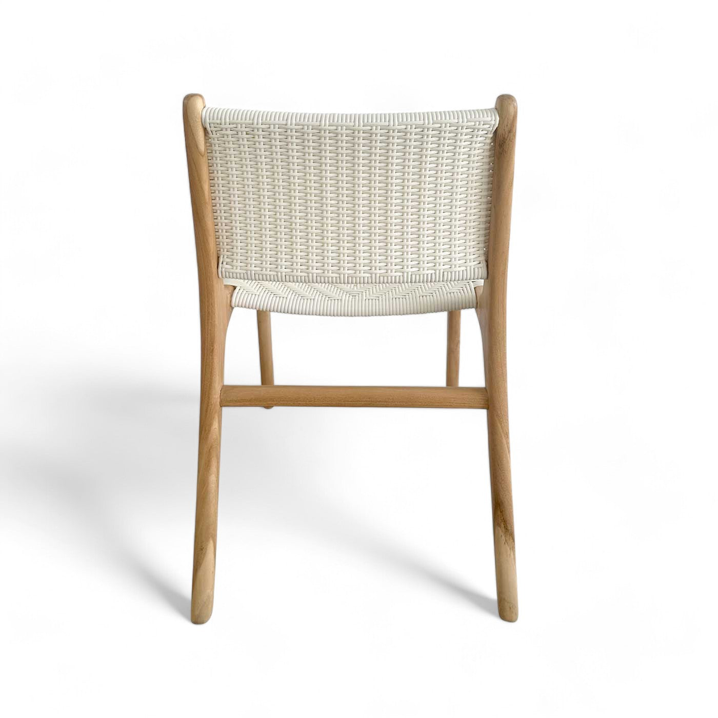 (FAULTY) White Woven Outdoor Rattan and Teak Dining Chair