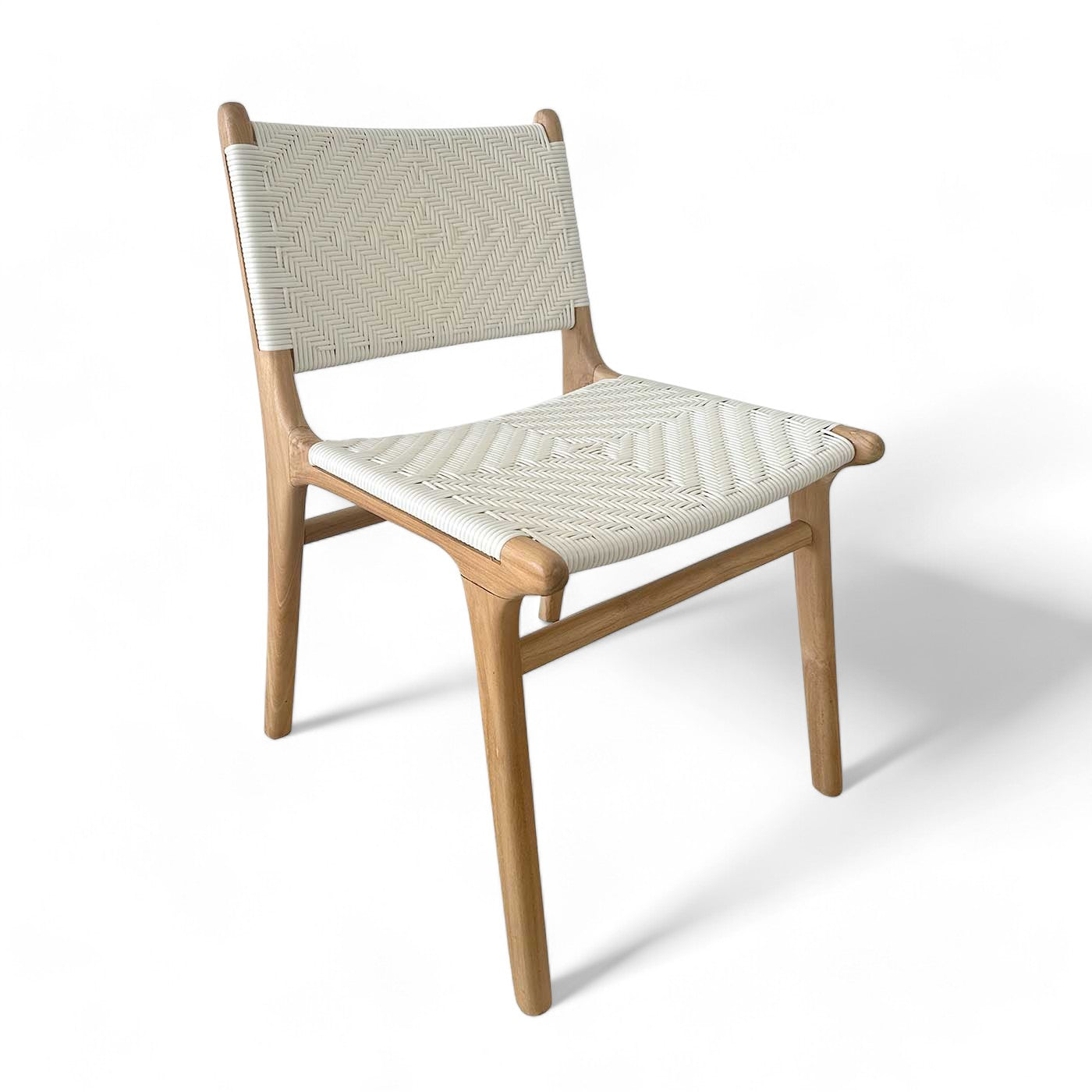 (FAULTY) White Woven Outdoor Rattan and Teak Dining Chair