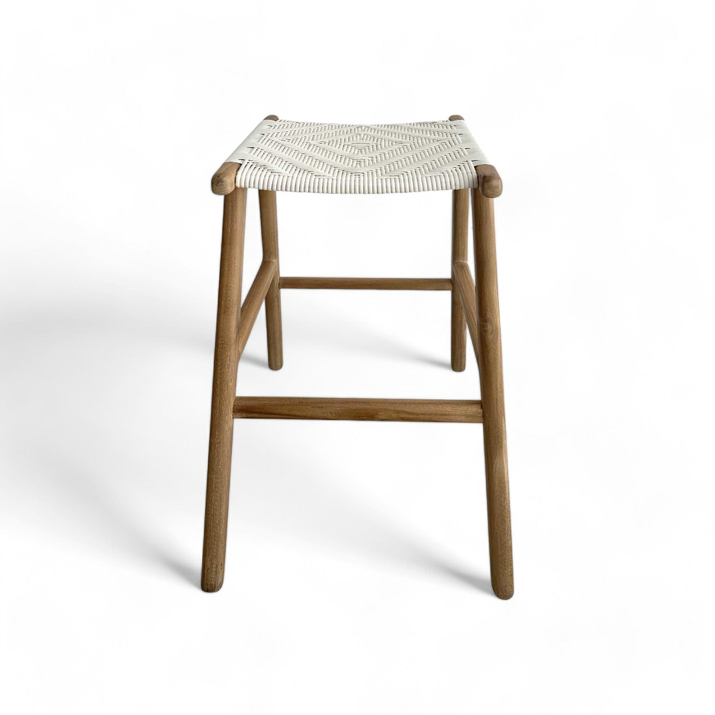 (FAULTY) Woven White Synthetic Rattan & Teak Patio Bar Stool