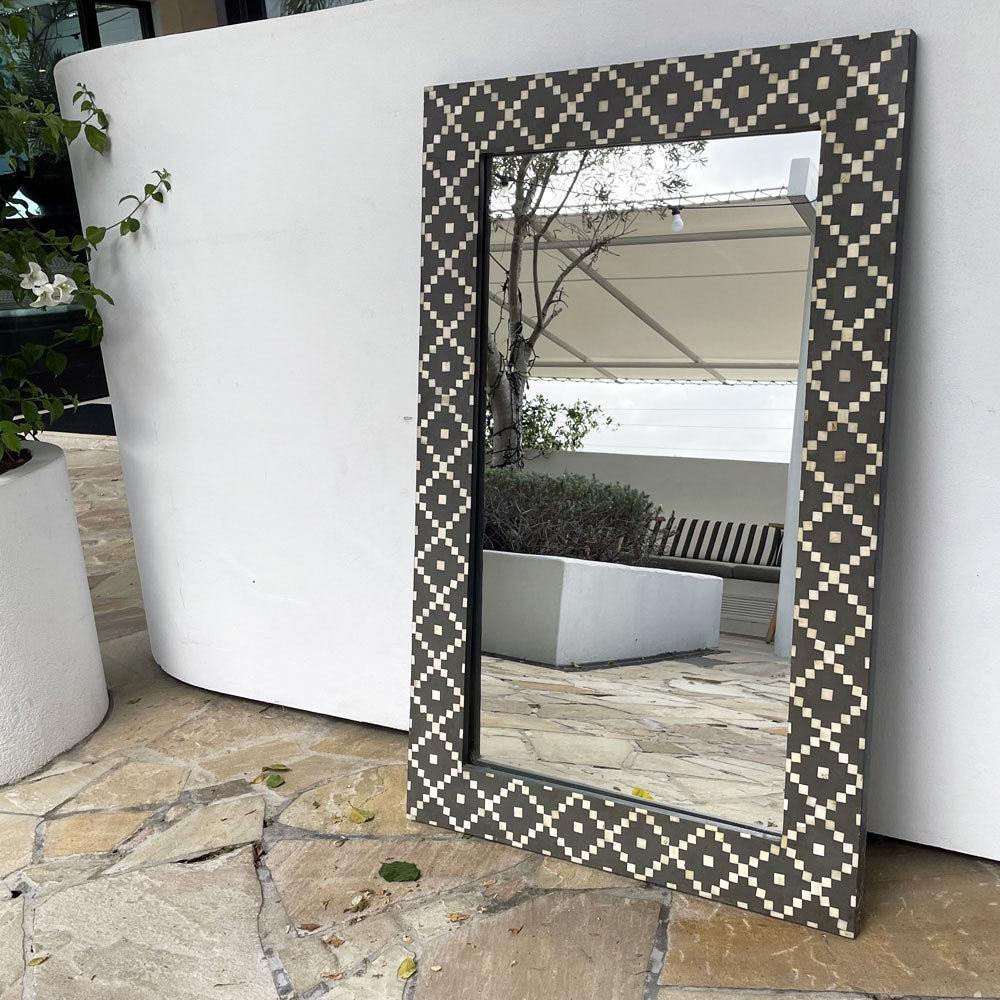 Fair Isle Bone Inlay Mirror - Charcoal