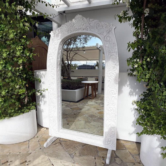 Floral Carved Mirror on Stand