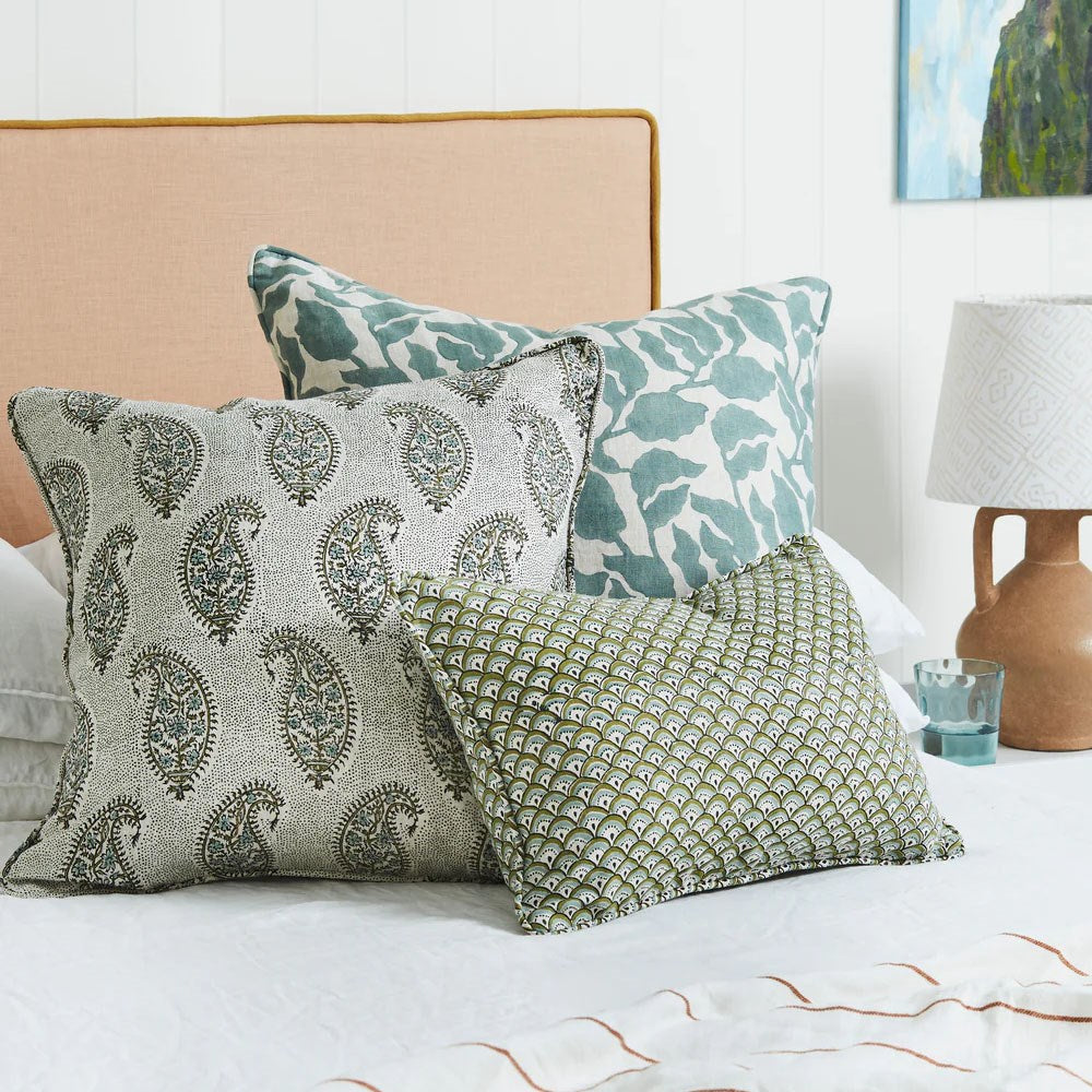 Flores Celadon Linen Cushion