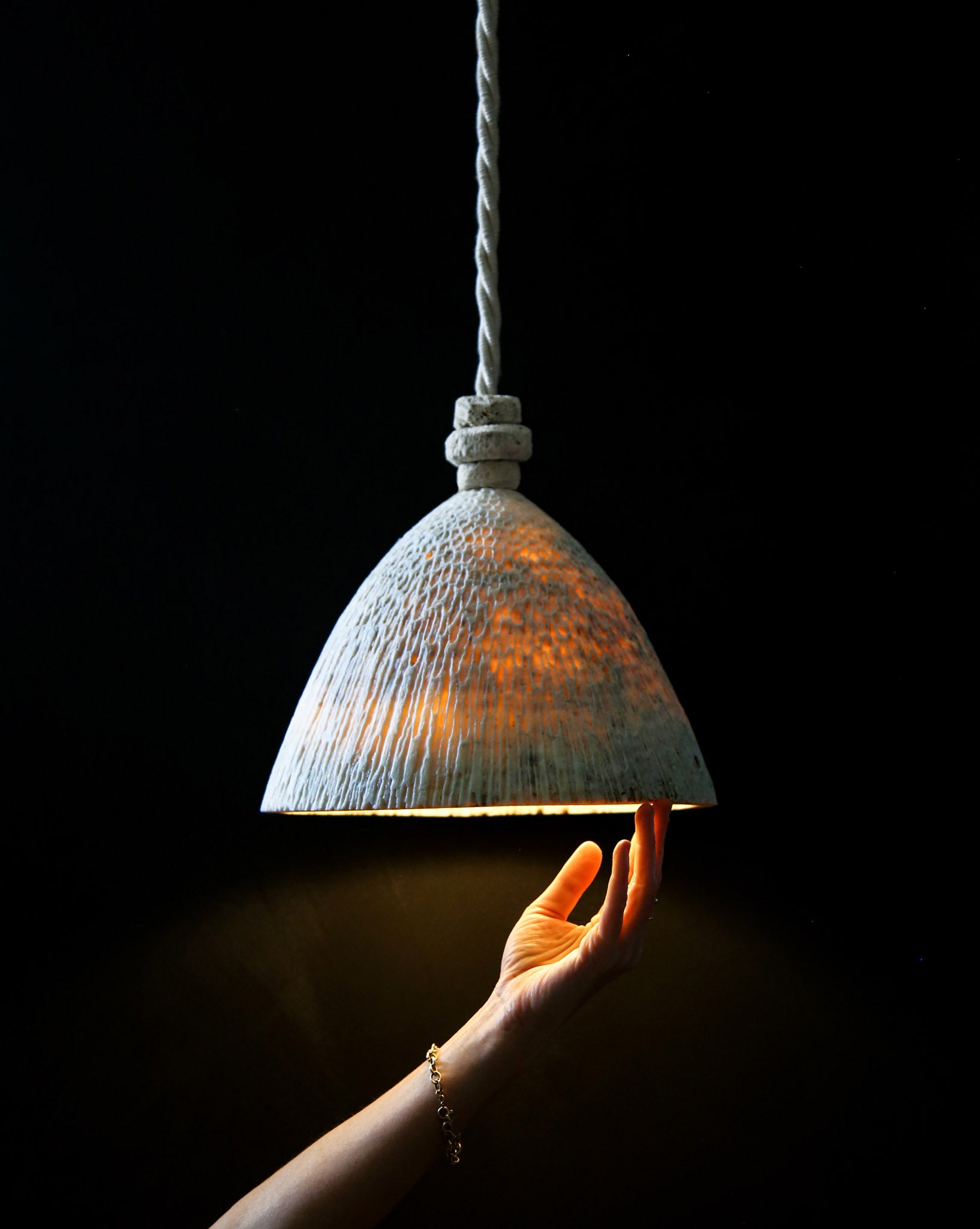 Fossil Coral Cone Hanging Pendant XL