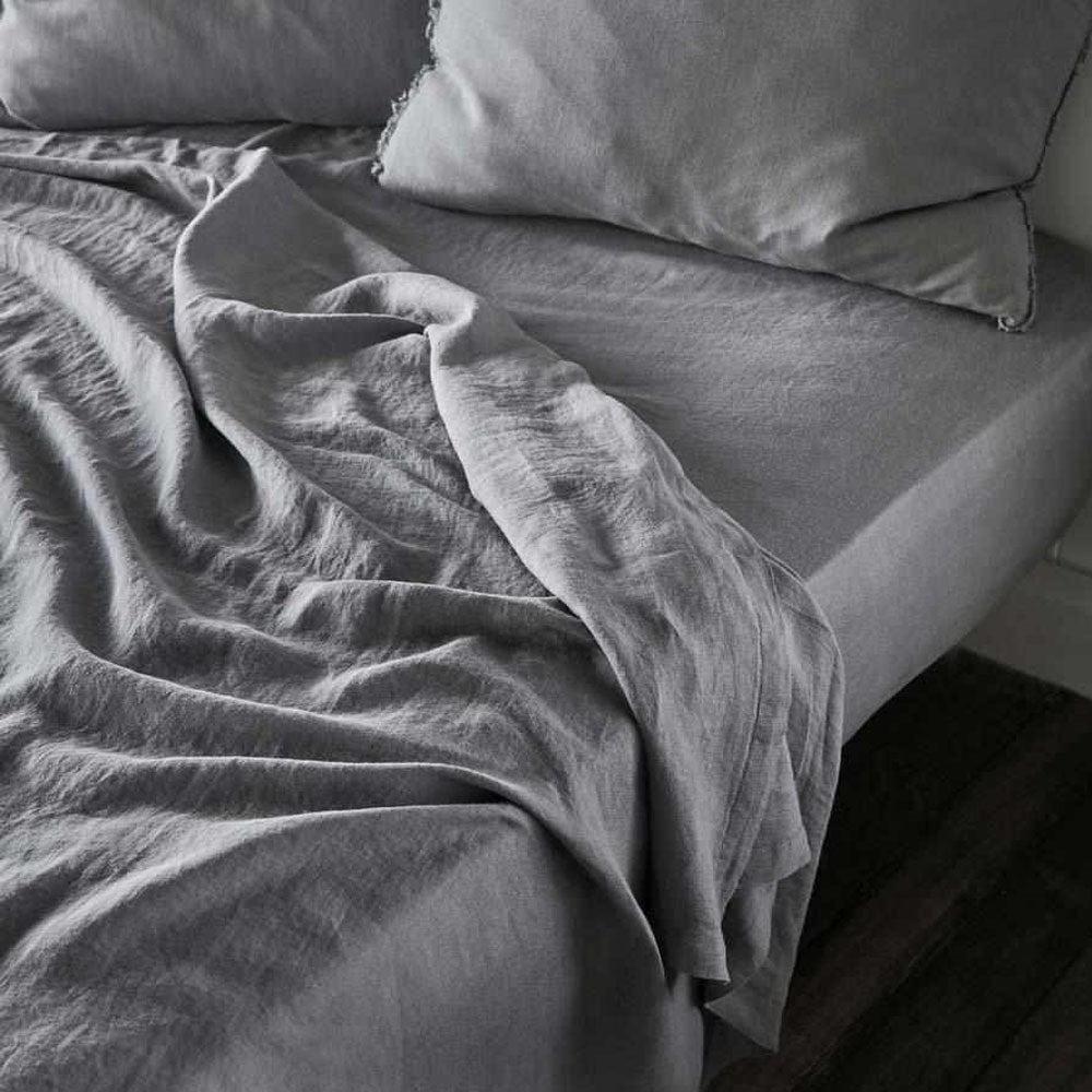 French Linen Fitted Sheet Slate | Elegant Soft Bedding | St Barts