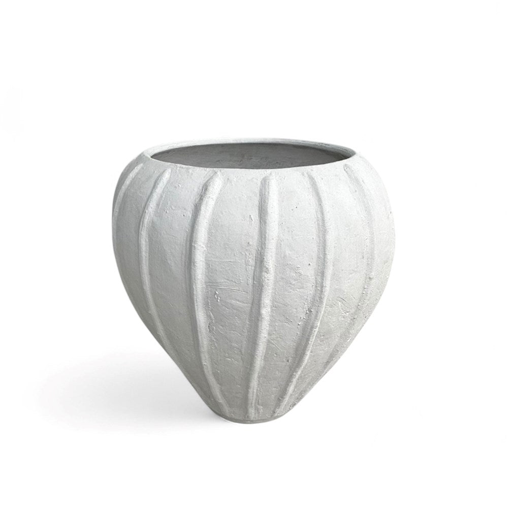 Guana White Vertical Ribbed Pot - Medium