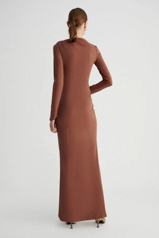 Ilvy Long Sleeve Rouched Dress Chocolate