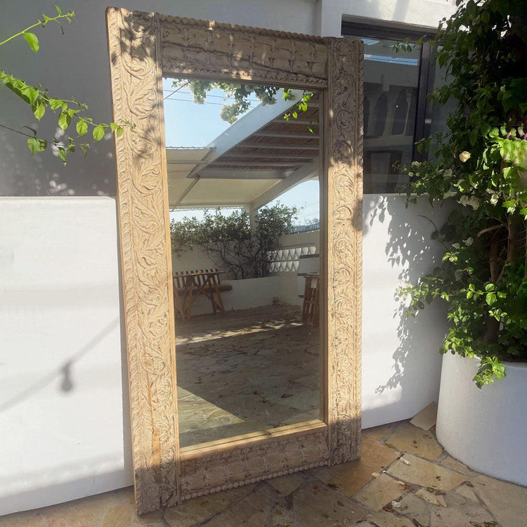 Indian Carved Full Length Mirror (E) - Natural