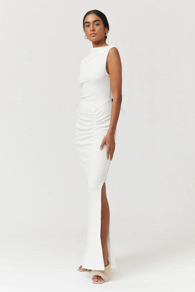Jacqui Rouched Front Midi Dress - White