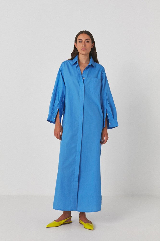 Joo Poplin Long Kaftan Blue Dress